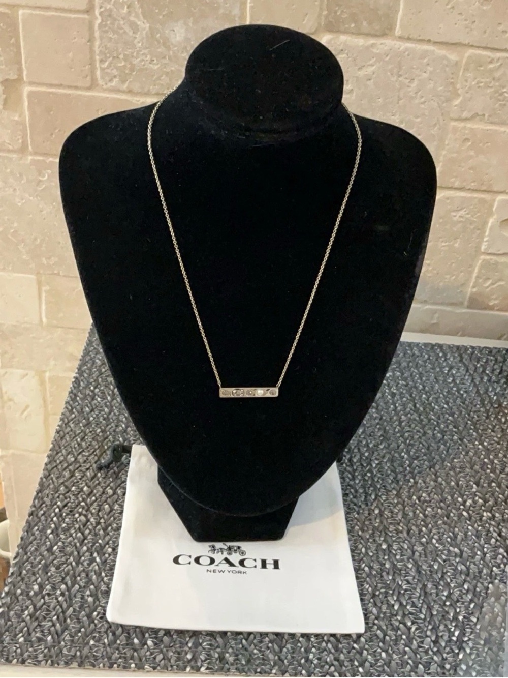 Coach Gold-Tone Bar Necklace with Crystal and Pearl Accents - Picture 7 of 8